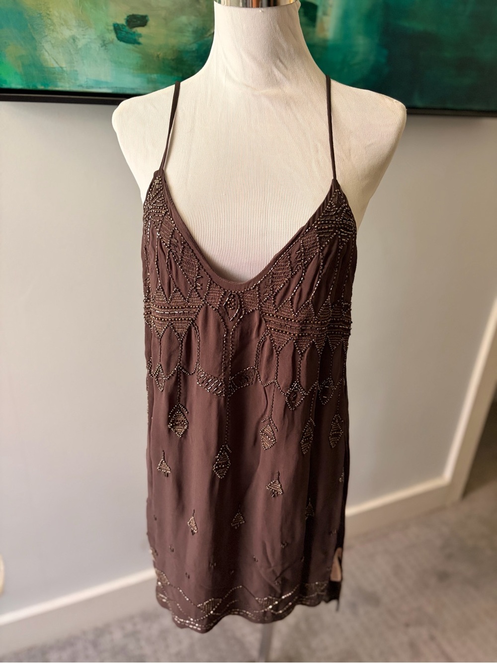Free People Brown Beaded Mini Dress